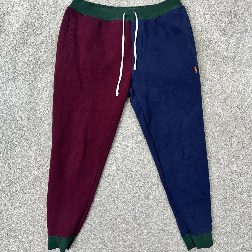 Polo Ralph Lauren Joggers Mens M Colorblock Navy Burgundy Yellow EUC